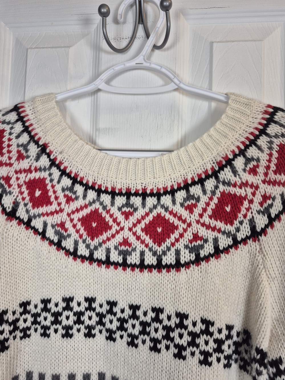 Talbots Cream Red Fair Isle Wool Blend Sweater Medium Cozy Cabincore Nordic Knit - Picture 2 of 6